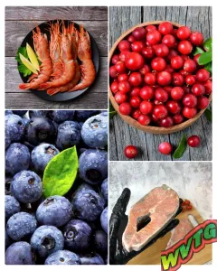 Морепродукты, мясо, ягоды